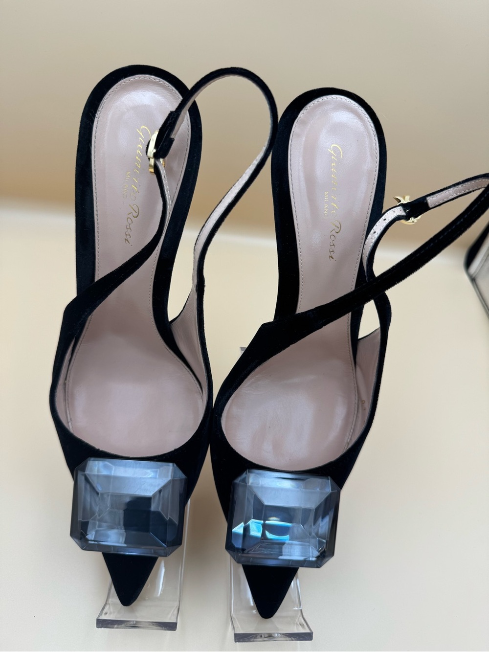 Gianvito Rossi Crystal Slingback Pumps Black EU 41.5 US 11 Heels Italy - Picture 15 of 15